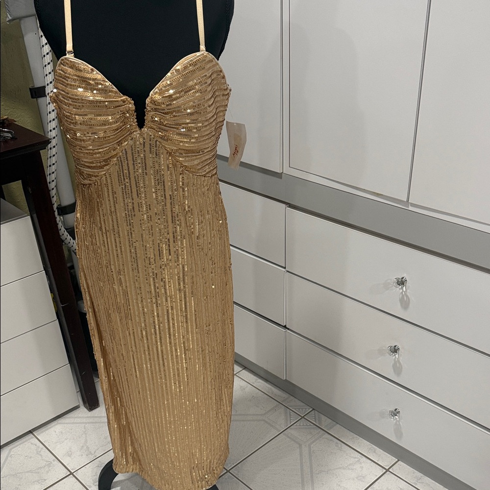 Siena Studio Gold Sequin Midi Dress